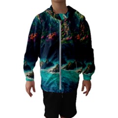 Tropical Island Paradise Ocean Sea Palm Trees Kids  Hooded Windbreaker