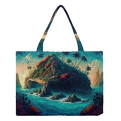 Tropical Island Paradise Ocean Sea Palm Trees Medium Tote Bag by Pakemis