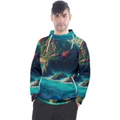 Tropical Island Paradise Ocean Sea Palm Trees Men s Pullover Hoodie by Pakemis