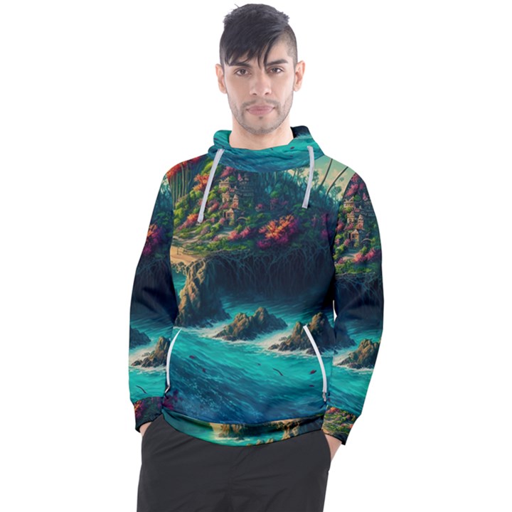 Tropical Island Paradise Ocean Sea Palm Trees Men s Pullover Hoodie