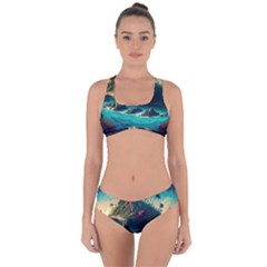 Tropical Island Paradise Ocean Sea Palm Trees Criss Cross Bikini Set by Pakemis