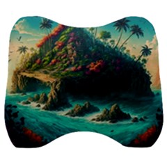 Tropical Island Paradise Ocean Sea Palm Trees Velour Head Support Cushion by Pakemis