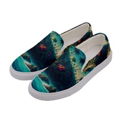 Tropical Island Paradise Ocean Sea Palm Trees Women s Canvas Slip Ons by Pakemis