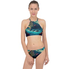 Tropical Island Paradise Ocean Sea Palm Trees Racer Front Bikini Set by Pakemis