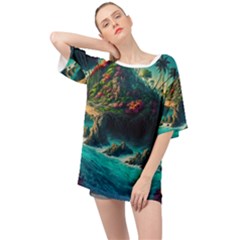 Tropical Island Paradise Ocean Sea Palm Trees Oversized Chiffon Top by Pakemis