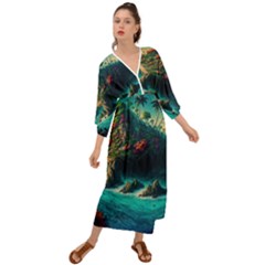 Tropical Island Paradise Ocean Sea Palm Trees Grecian Style  Maxi Dress by Pakemis