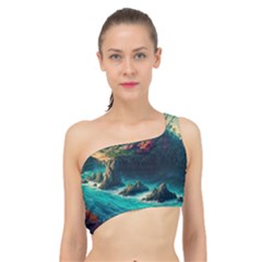 Tropical Island Paradise Ocean Sea Palm Trees Spliced Up Bikini Top  by Pakemis