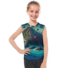 Tropical Island Paradise Ocean Sea Palm Trees Kids  Mesh Tank Top by Pakemis