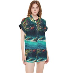 Tropical Island Paradise Ocean Sea Palm Trees Chiffon Lounge Set by Pakemis