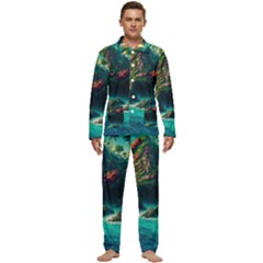 Tropical Island Paradise Ocean Sea Palm Trees Men s Long Sleeve Velvet Pocket Pajamas Set by Pakemis