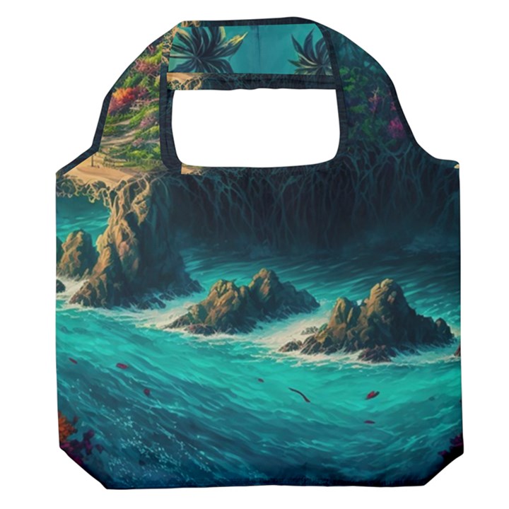 Tropical Island Paradise Ocean Sea Palm Trees Premium Foldable Grocery Recycle Bag