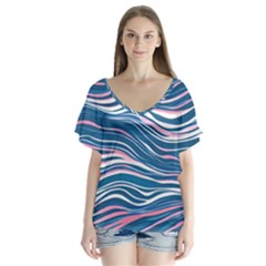 Modern Fluid Art V-neck Flutter Sleeve Top by GardenOfOphir