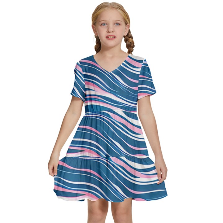 Modern Fluid Art Kids  Short Sleeve Tiered Mini Dress