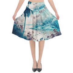 Tropical Winter Tropical Winter Landscape Flared Midi Skirt by Pakemis