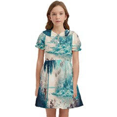 Tropical Winter Tropical Winter Landscape Kids  Bow Tie Puff Sleeve Dress