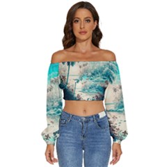 Tropical Winter Tropical Winter Landscape Long Sleeve Crinkled Weave Crop Top by Pakemis