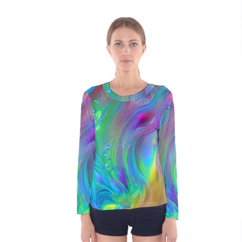 Fluid Art - Artistic And Colorful Women s Long Sleeve Tee by GardenOfOphir