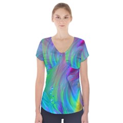 Fluid Art - Artistic And Colorful Short Sleeve Front Detail Top by GardenOfOphir