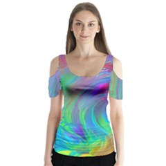 Fluid Art - Artistic And Colorful Butterfly Sleeve Cutout Tee 