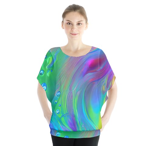 Fluid Art - Artistic And Colorful Batwing Chiffon Blouse by GardenOfOphir