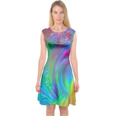 Fluid Art - Artistic And Colorful Capsleeve Midi Dress by GardenOfOphir