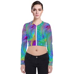 Fluid Art - Artistic And Colorful Long Sleeve Zip Up Bomber Jacket by GardenOfOphir