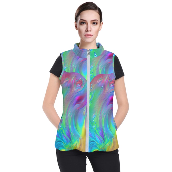 Fluid Art - Artistic And Colorful Women s Puffer Vest