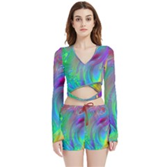 Fluid Art - Artistic And Colorful Velvet Wrap Crop Top And Shorts Set by GardenOfOphir