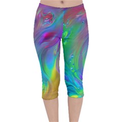 Fluid Art - Artistic And Colorful Velvet Capri Leggings  by GardenOfOphir