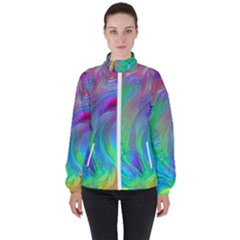 Fluid Art - Artistic And Colorful Women s High Neck Windbreaker by GardenOfOphir