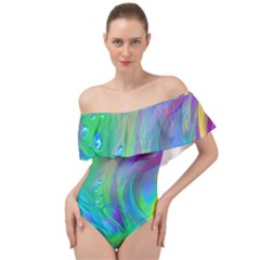 Fluid Art - Artistic And Colorful Off Shoulder Velour Bodysuit  by GardenOfOphir