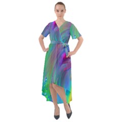 Fluid Art - Artistic And Colorful Front Wrap High Low Dress by GardenOfOphir