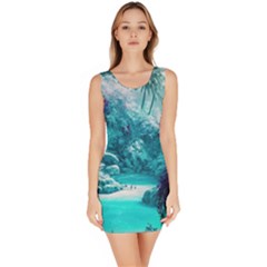 Landscape Nature Digital Art Palm Trees Paradise Bodycon Dress by Pakemis