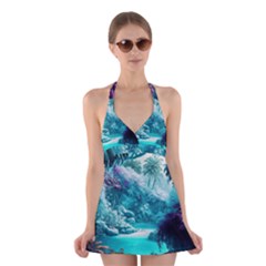 Landscape Nature Digital Art Palm Trees Paradise Halter Dress Swimsuit  by Pakemis