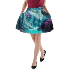 Landscape Nature Digital Art Palm Trees Paradise A-line Pocket Skirt