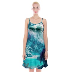 Landscape Nature Digital Art Palm Trees Paradise Spaghetti Strap Velvet Dress by Pakemis