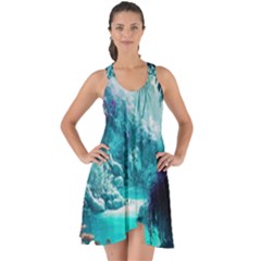 Landscape Nature Digital Art Palm Trees Paradise Show Some Back Chiffon Dress by Pakemis