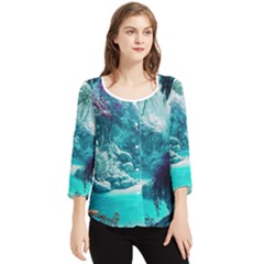 Landscape Nature Digital Art Palm Trees Paradise Chiffon Quarter Sleeve Blouse by Pakemis