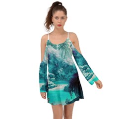 Landscape Nature Digital Art Palm Trees Paradise Boho Dress by Pakemis