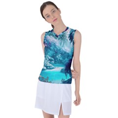 Landscape Nature Digital Art Palm Trees Paradise Women s Sleeveless Sports Top by Pakemis