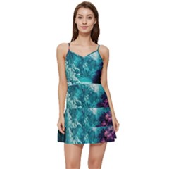 Landscape Nature Digital Art Palm Trees Paradise Short Frill Dress by Pakemis