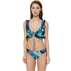 Landscape Nature Digital Art Palm Trees Paradise Low Cut Ruffle Edge Bikini Set