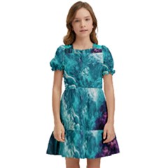 Landscape Nature Digital Art Palm Trees Paradise Kids  Puff Sleeved Dress by Pakemis