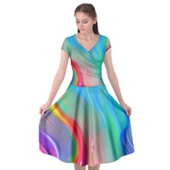 Fluid Art - Contemporary And Flowy Cap Sleeve Wrap Front Dress by GardenOfOphir