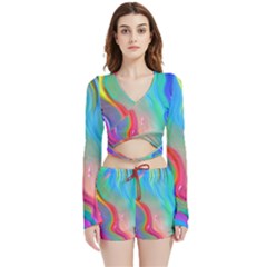 Fluid Art - Contemporary And Flowy Velvet Wrap Crop Top And Shorts Set by GardenOfOphir