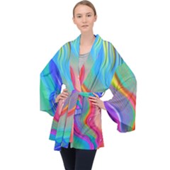 Fluid Art - Contemporary And Flowy Long Sleeve Velvet Kimono  by GardenOfOphir