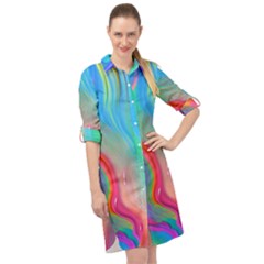 Fluid Art - Contemporary And Flowy Long Sleeve Mini Shirt Dress by GardenOfOphir