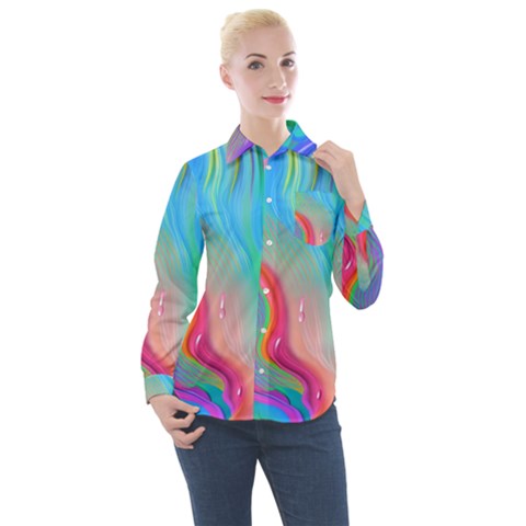 Fluid Art - Contemporary And Flowy Women s Long Sleeve Pocket Shirt by GardenOfOphir