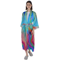 Fluid Art - Contemporary And Flowy Maxi Satin Kimono by GardenOfOphir