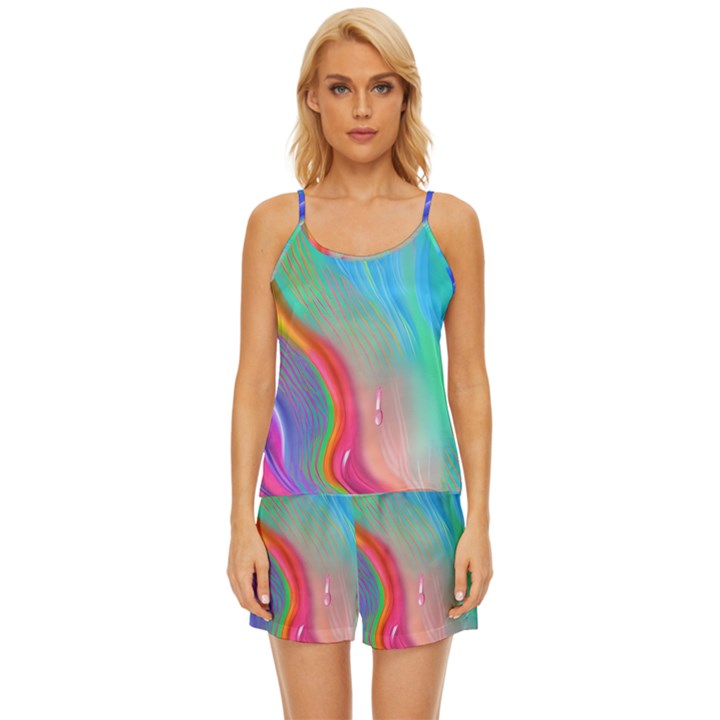 Fluid Art - Contemporary And Flowy Satin Pajama Short Set